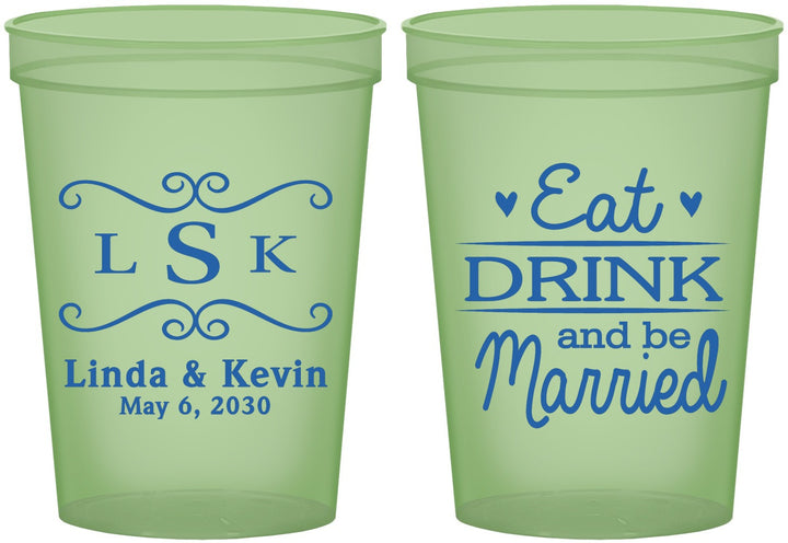 Custom Wedding 16 oz Glow In The Dark Cups - Eat Drink Be Married | 463