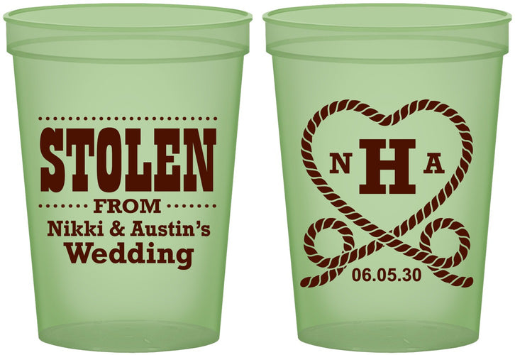 Custom Wedding 16 oz Glow In The Dark Cups - Stolen Monogram | 474