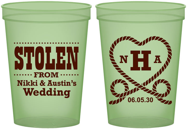 Custom Wedding 16 oz Glow In The Dark Cups - Stolen Monogram | 474