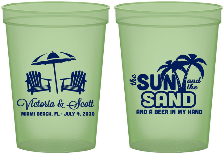 Custom Wedding 16 oz Glow In The Dark Cups - Sun Sand Drink In My Hand | 479
