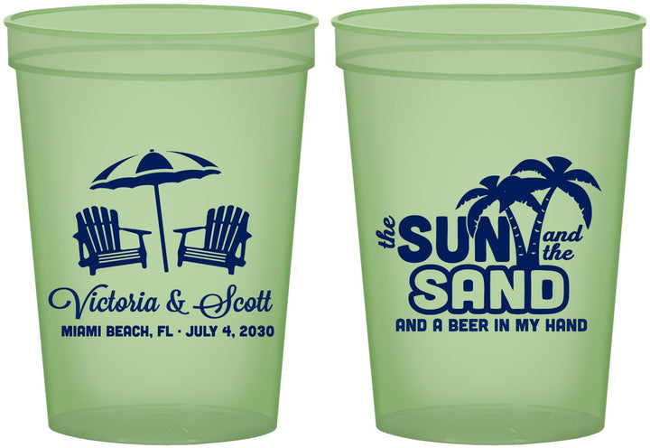 Custom Wedding 16 oz Glow In The Dark Cups - Sun Sand Drink In My Hand | 479