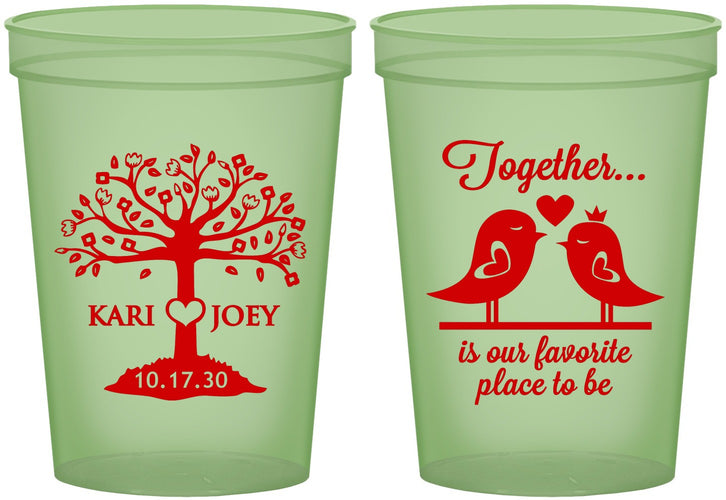 Custom Wedding 16 oz Glow In The Dark Cups - Love Birds | 481