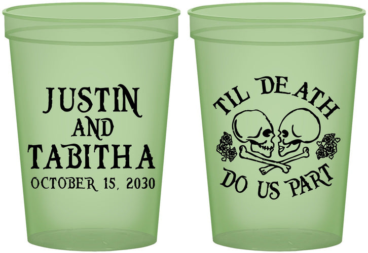 Custom Wedding 16 oz Glow In The Dark Cups - Til Death Do Us Part | 485