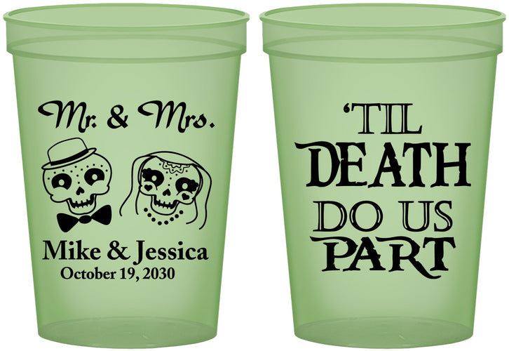 Custom Wedding 16 oz Glow In The Dark Cups - Til Death Do Us Part | 487