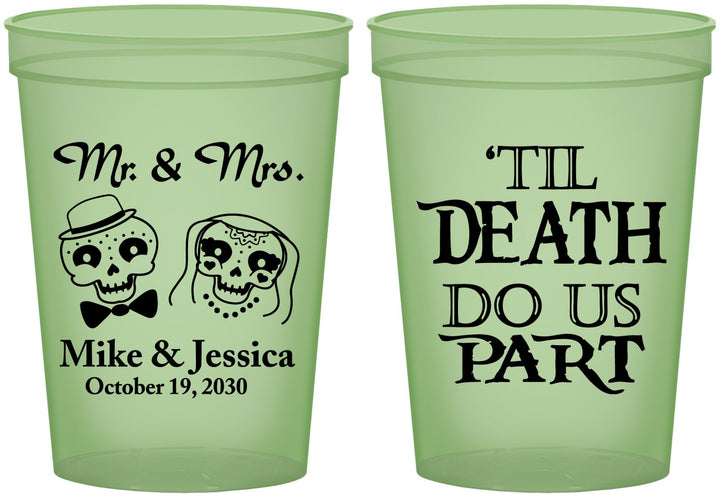Custom Wedding 16 oz Glow In The Dark Cups - Til Death Do Us Part | 487
