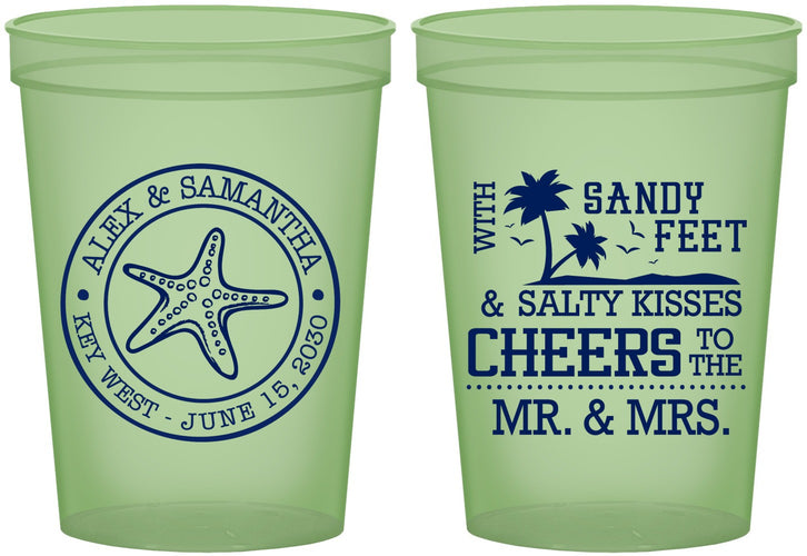 Custom Wedding 16 oz Glow In The Dark Cups - Sandy Feet Salty Kisses | 488