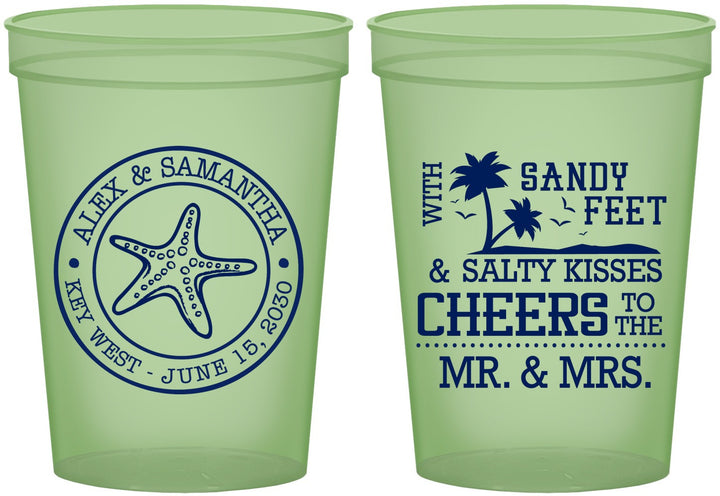 Custom Wedding 16 oz Glow In The Dark Cups - Sandy Feet Salty Kisses | 488