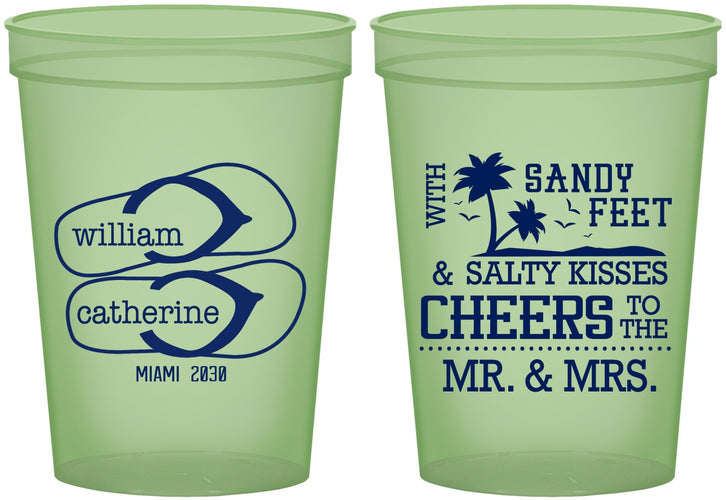 Custom Wedding 16 oz Glow In The Dark Cups - Sandy Feet Salty Kisses | 490