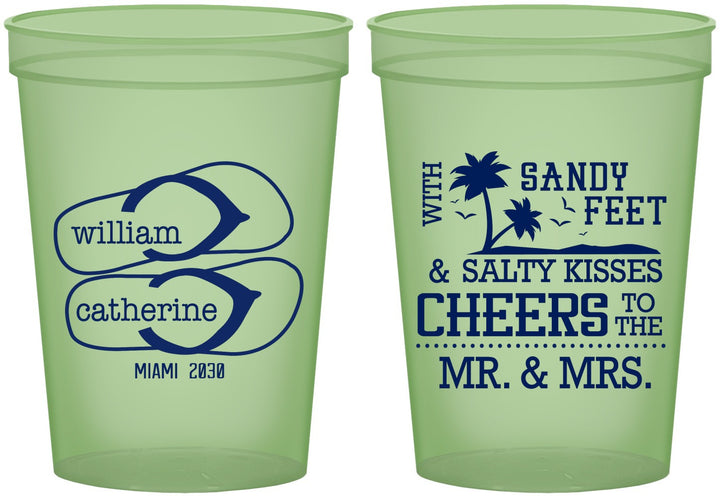 Custom Wedding 16 oz Glow In The Dark Cups - Sandy Feet Salty Kisses | 490