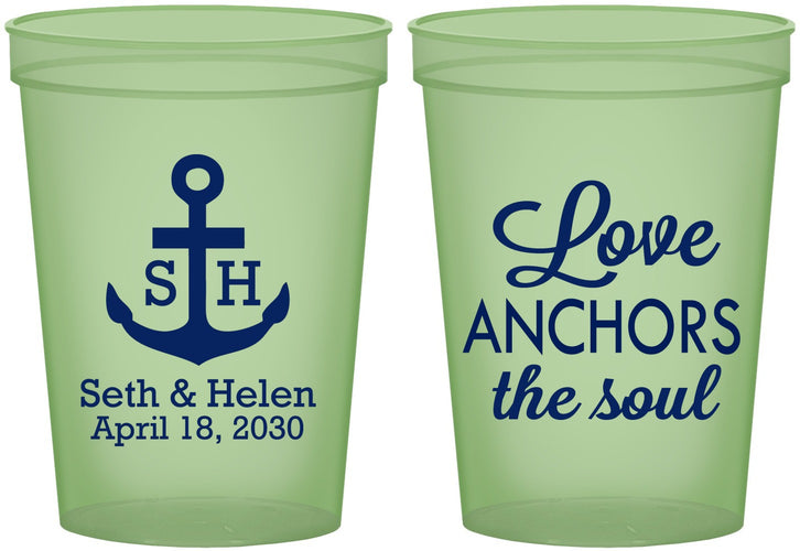 Custom Wedding 16 oz Glow In The Dark Cups - Love Anchors The Soul | 494