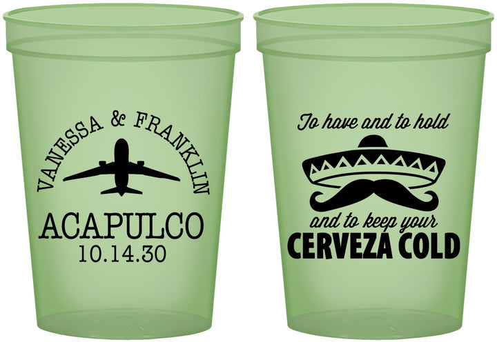 Custom Wedding 16 oz Glow In The Dark Cups - Destination | 496