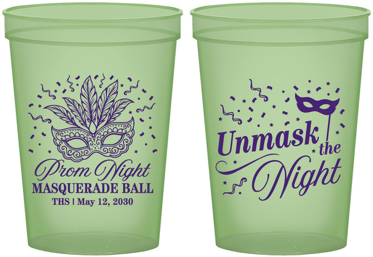 Custom Prom 16 oz Glow In The Dark Cups - Masquerade Ball | 50011