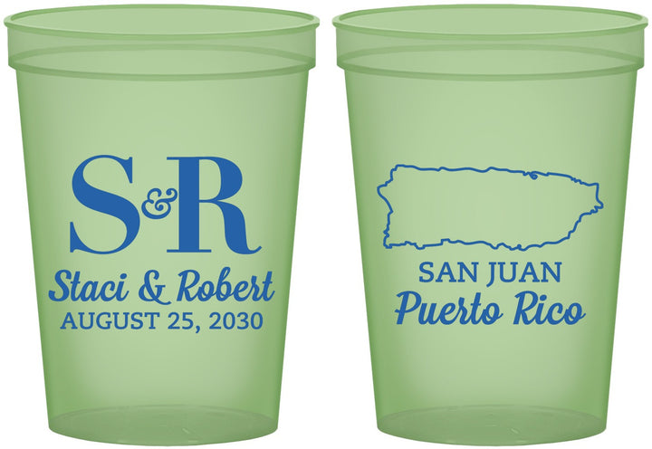 Custom Wedding 16 oz Glow In The Dark Cups - Puerto Rico | 538