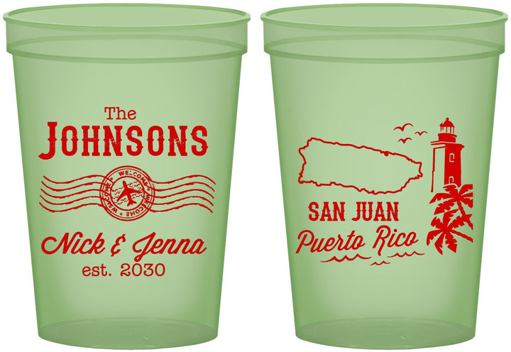 Custom Wedding 16 oz Glow In The Dark Cups - Puerto Rico | 539