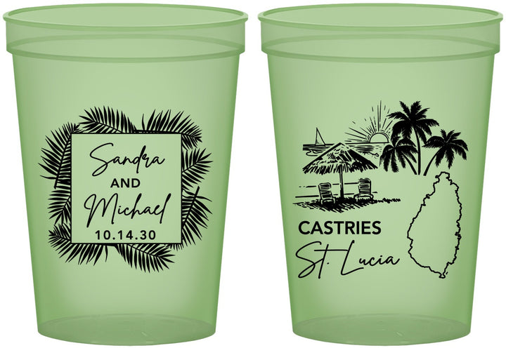 Custom Wedding 16 oz Glow In The Dark Cups - St Lucia | 541