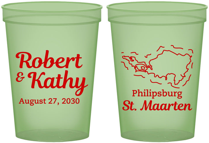 Custom Wedding 16 oz Glow In The Dark Cups - St Maarten | 542