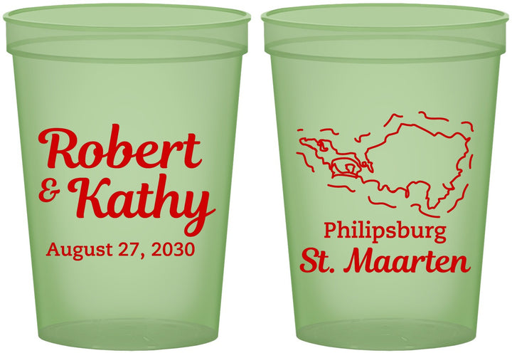 Custom Wedding 16 oz Glow In The Dark Cups - St Maarten | 542
