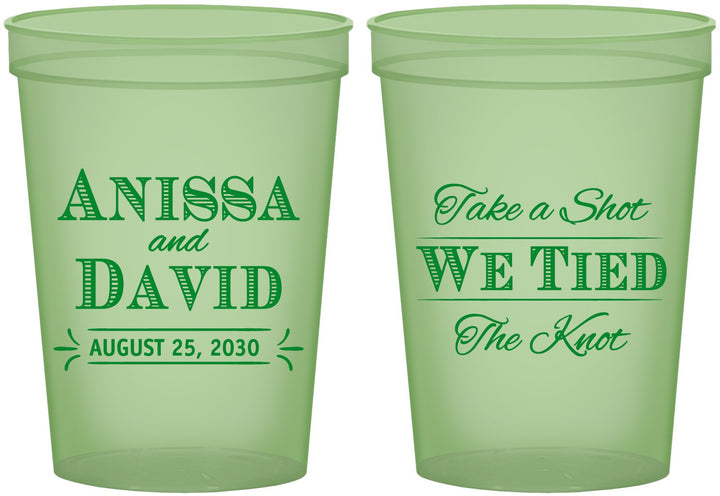 Custom Wedding 16 oz Glow In The Dark Cups - Take A Shot We Tied The Knot | 551