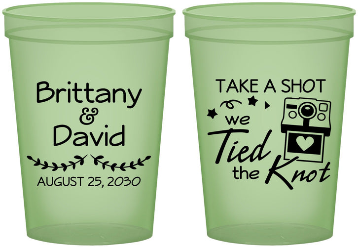 Custom Wedding 16 oz Glow In The Dark Cups - Take A Shot We Tied The Knot | 553