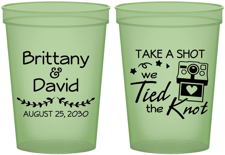 Custom Wedding 16 oz Glow In The Dark Cups - Take A Shot We Tied The Knot | 553