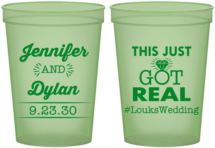 Custom Wedding 16 oz Glow In The Dark Cups - Just Got Real | 557