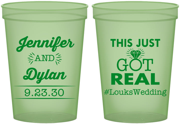 Custom Wedding 16 oz Glow In The Dark Cups - Just Got Real | 557