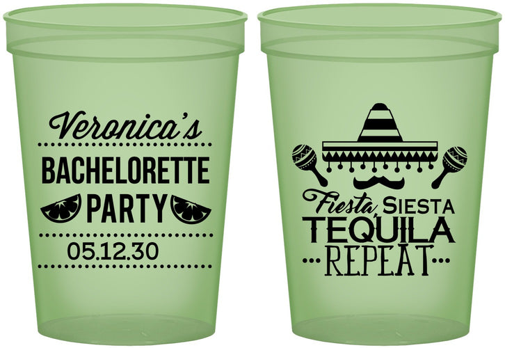 Custom Bachelorette 16 oz Glow In The Dark Cups - Fiesta Siesta Tequila Repeat | 60000