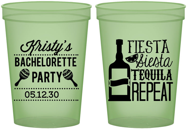 Custom Bachelorette 16 oz Glow In The Dark Cups - Fiesta Siesta Tequila Repeat | 60002