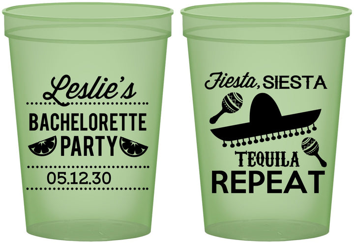 Custom Bachelorette 16 oz Glow In The Dark Cups - Fiesta Siesta Tequila Repeat | 60003