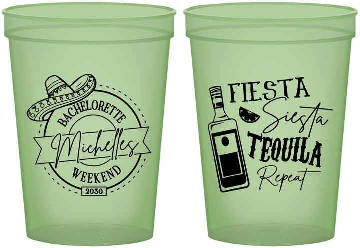 Custom Bachelorette 16 oz Glow In The Dark Cups - Fiesta Siesta Tequila Repeat | 60004