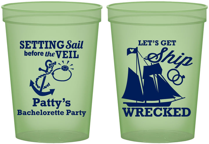 Custom Bachelorette 16 oz Glow In The Dark Cups - Lets Get Ship Wrecked | 60011