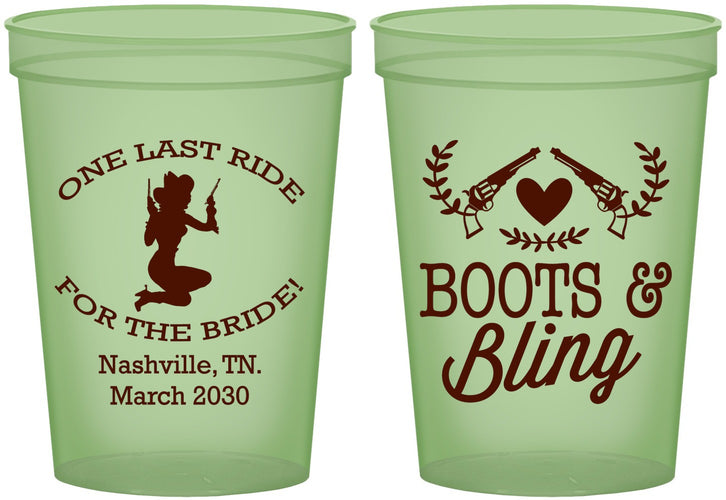 Custom Bachelorette 16 oz Glow In The Dark Cups - One Last Ride | 60024