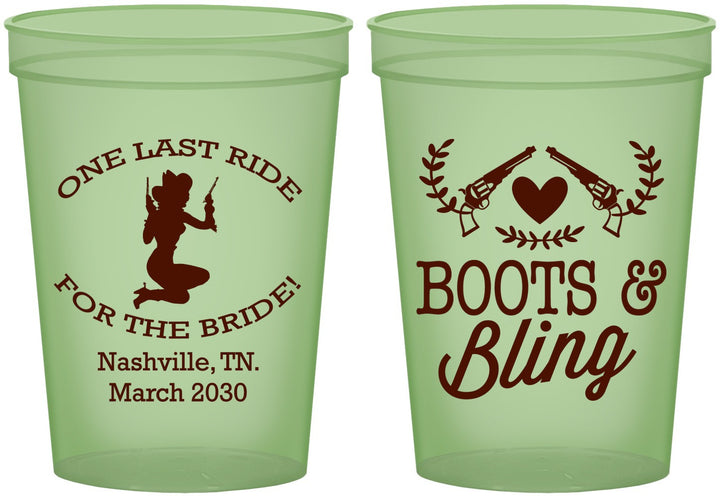 Custom Bachelorette 16 oz Glow In The Dark Cups - One Last Ride | 60024