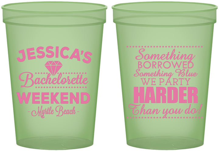 Custom Bachelorette 16 oz Glow In The Dark Cups - Something Borrowed | 60028