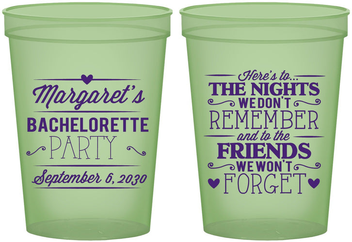 Custom Bachelorette 16 oz Glow In The Dark Cups - Nights Remember | 60034
