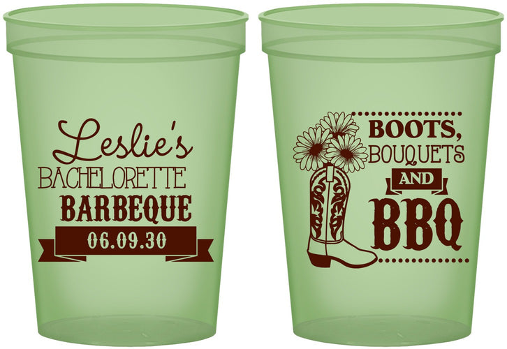 Custom Bachelorette 16 oz Glow In The Dark Cups - Boots Bouquets Bbq | 60035
