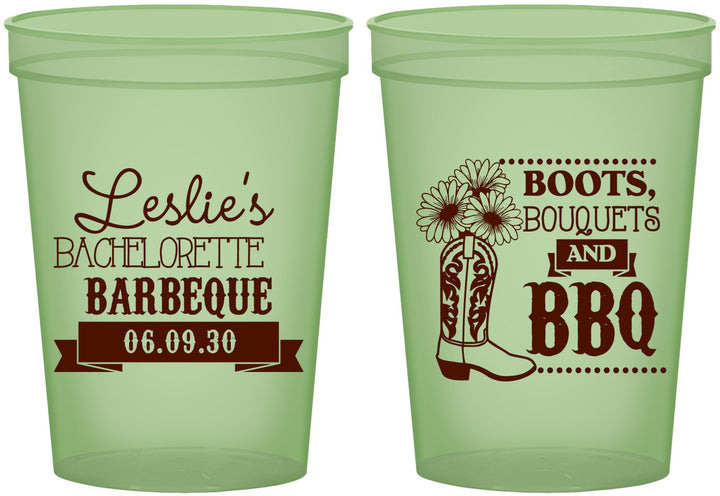 Custom Bachelorette 16 oz Glow In The Dark Cups - Boots Bouquets Bbq | 60035
