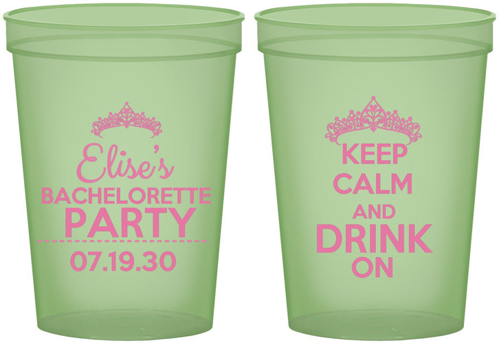 Custom Bachelorette 16 oz Glow In The Dark Cups - Keep Calm Drink On | 60036