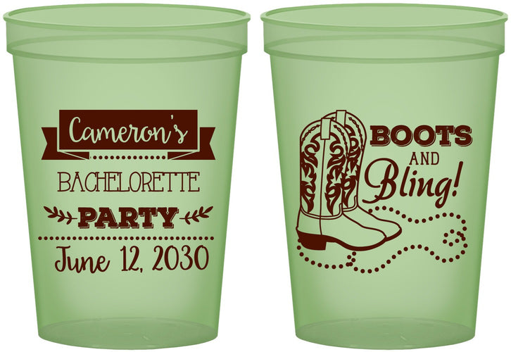 Custom Bachelorette 16 oz Glow In The Dark Cups - Boots And Bling | 60044
