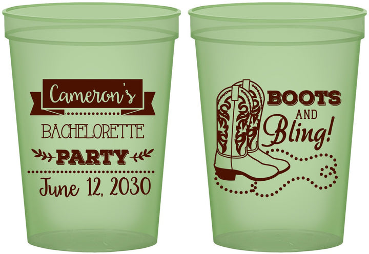 Custom Bachelorette 16 oz Glow In The Dark Cups - Boots And Bling | 60044