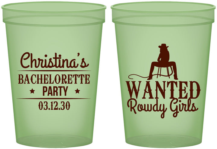 Custom Bachelorette 16 oz Glow In The Dark Cups - Wanted Rowdy Girls | 60049
