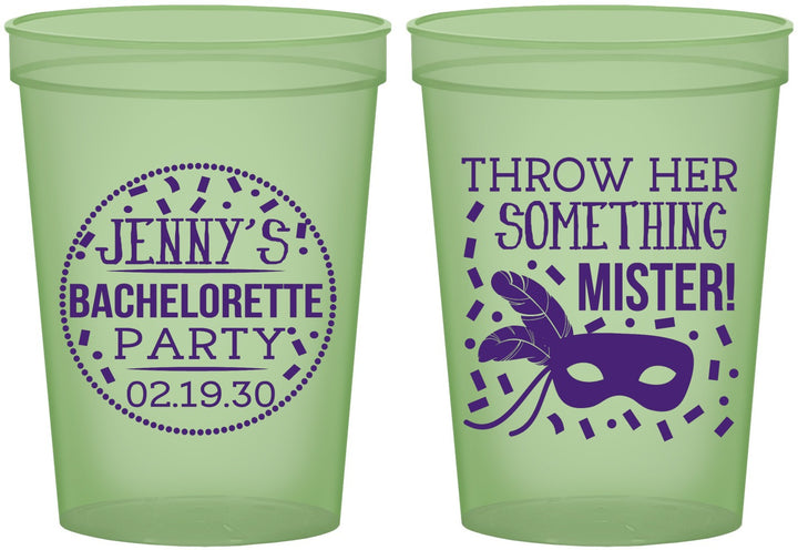 Custom Bachelorette 16 oz Glow In The Dark Cups - Mardi Gras | 60055