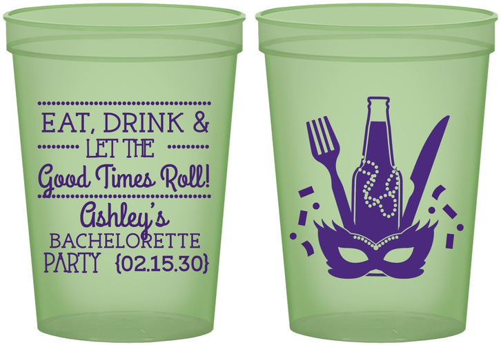 Custom Bachelorette 16 oz Glow In The Dark Cups - Mardi Gras | 60057