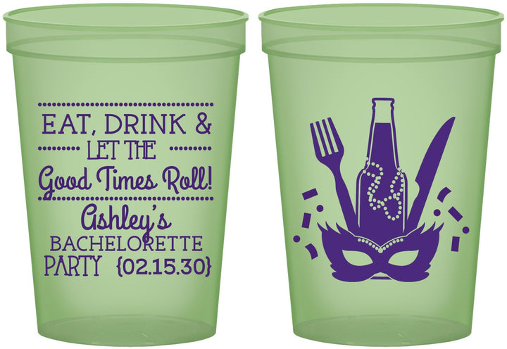 Custom Bachelorette 16 oz Glow In The Dark Cups - Mardi Gras | 60057