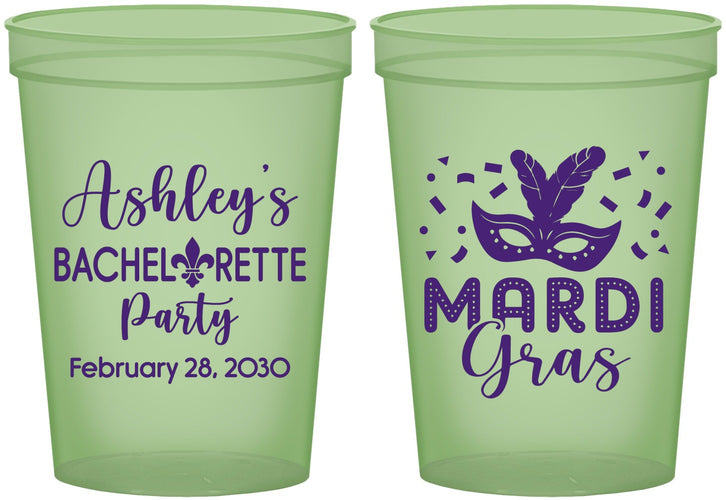 Custom Bachelorette 16 oz Glow In The Dark Cups - Mardi Gras | 60060