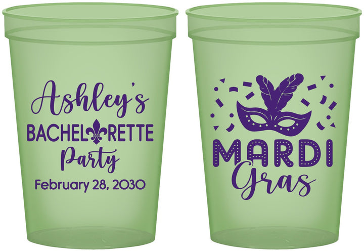 Custom Bachelorette 16 oz Glow In The Dark Cups - Mardi Gras | 60060