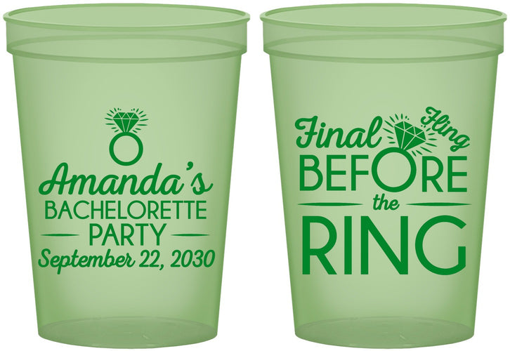 Custom Bachelorette 16 oz Glow In The Dark Cups - Final Fling Before The Ring | 60074
