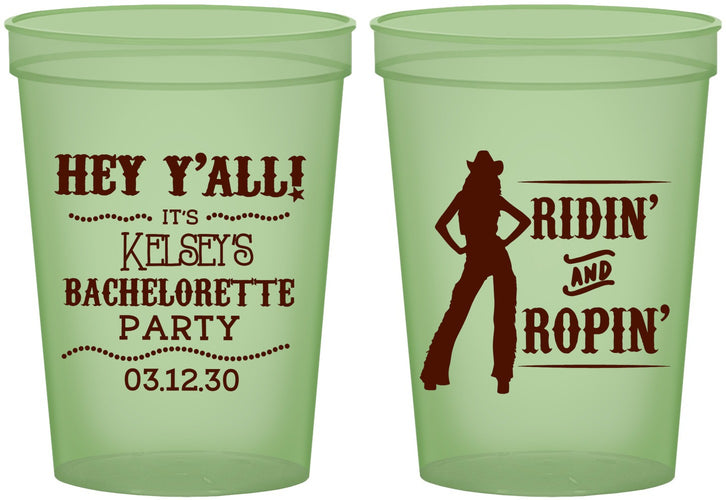 Custom Bachelorette 16 oz Glow In The Dark Cups - Ridin And Ropin | 60078