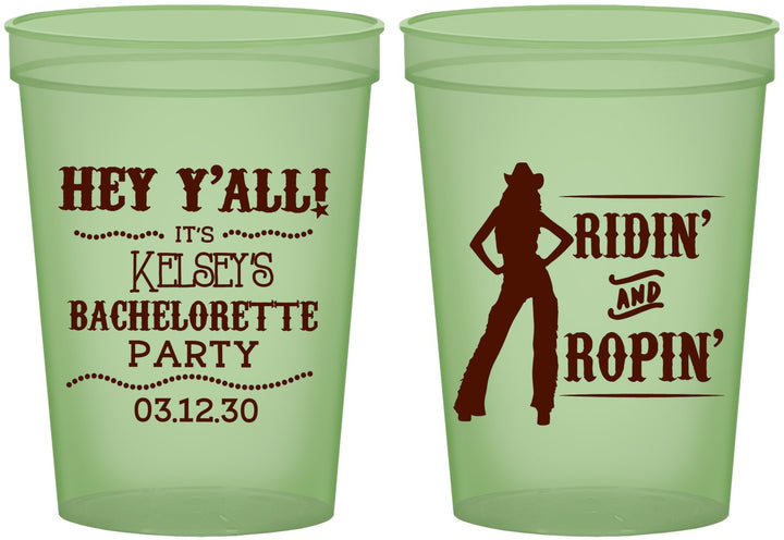 Custom Bachelorette 16 oz Glow In The Dark Cups - Ridin And Ropin | 60078