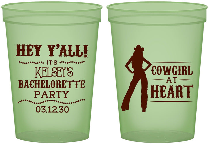 Custom Bachelorette 16 oz Glow In The Dark Cups - Cowgirl At Heart | 60079